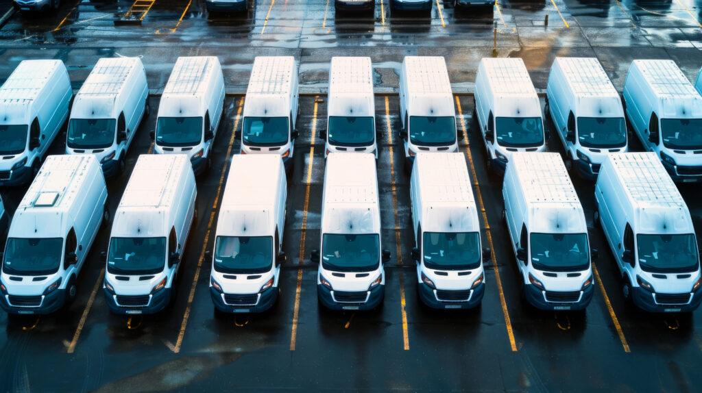 commercial vans lined up in car park