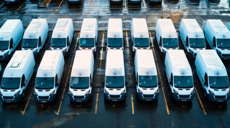 commercial vans lined up in car park
