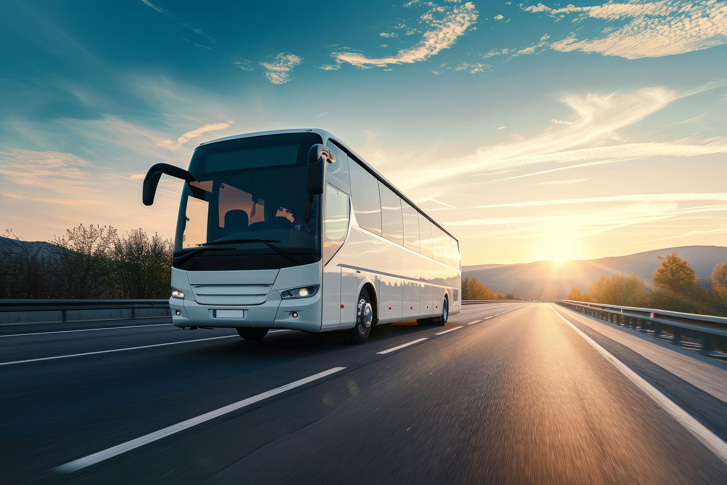 long road with bus on
