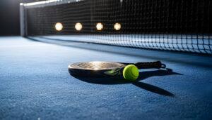 indoor padel court with racket and ball