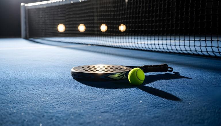 indoor padel court with racket and ball