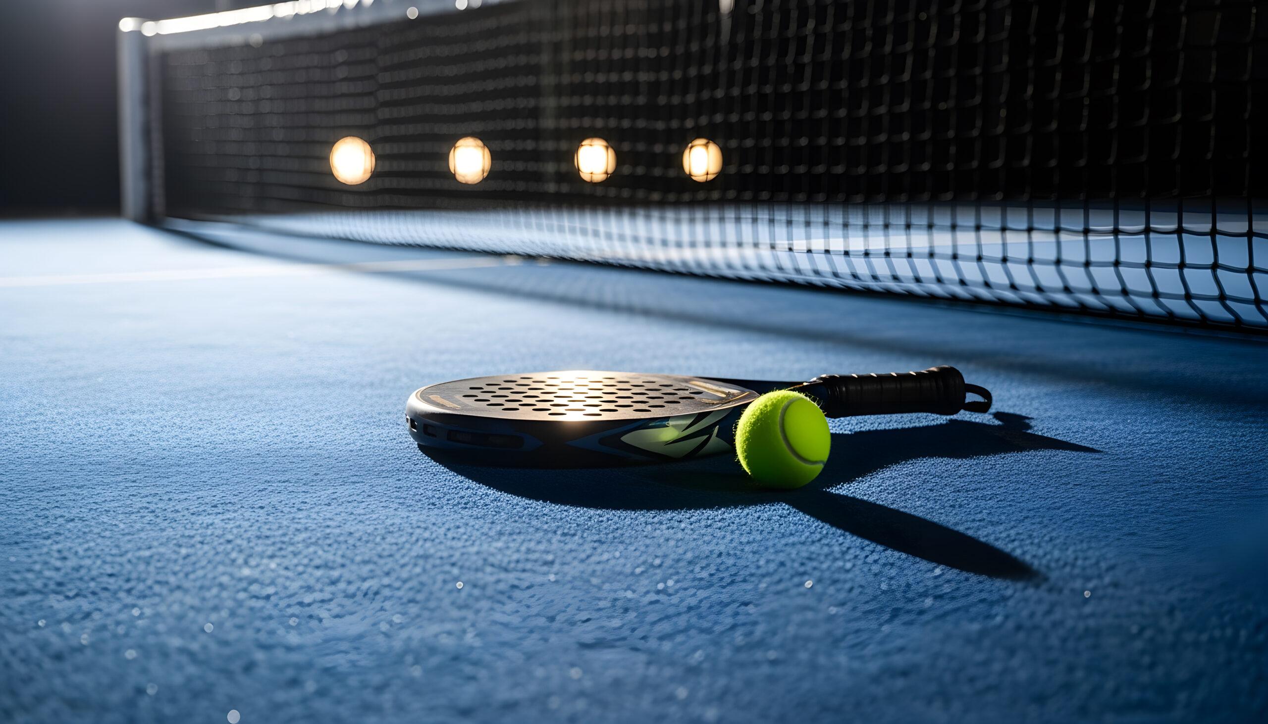 indoor padel court with racket and ball