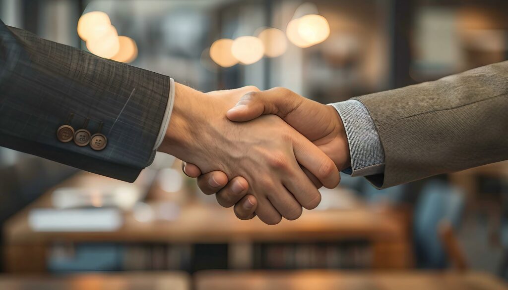 shaking hands over a franchise purchase