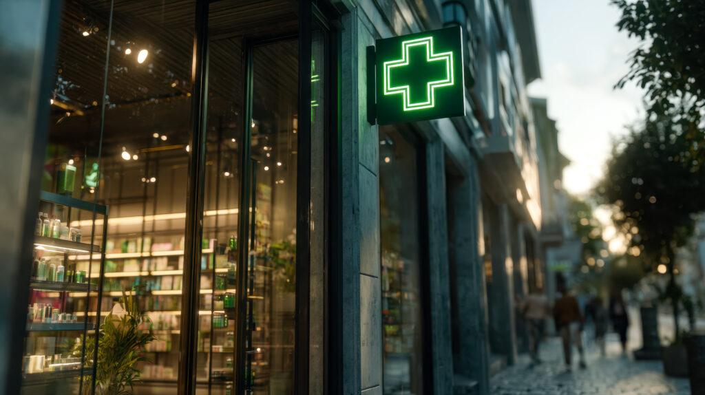 sign with finance pharmacy logo outside