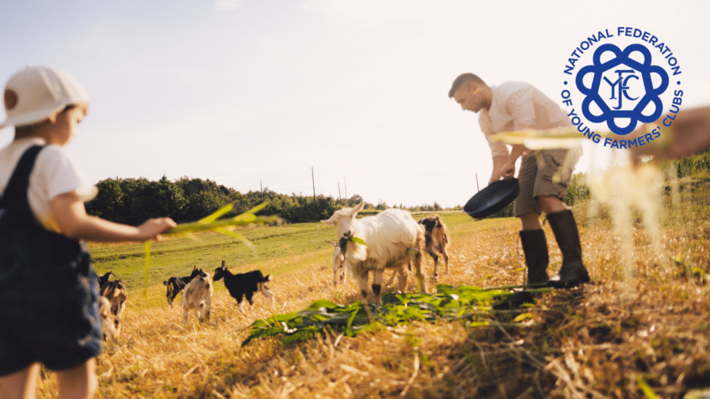 Young farmers in a field, celebrating Moorgate Finance's partnership with the National Federation of Young Farmers' Clubs